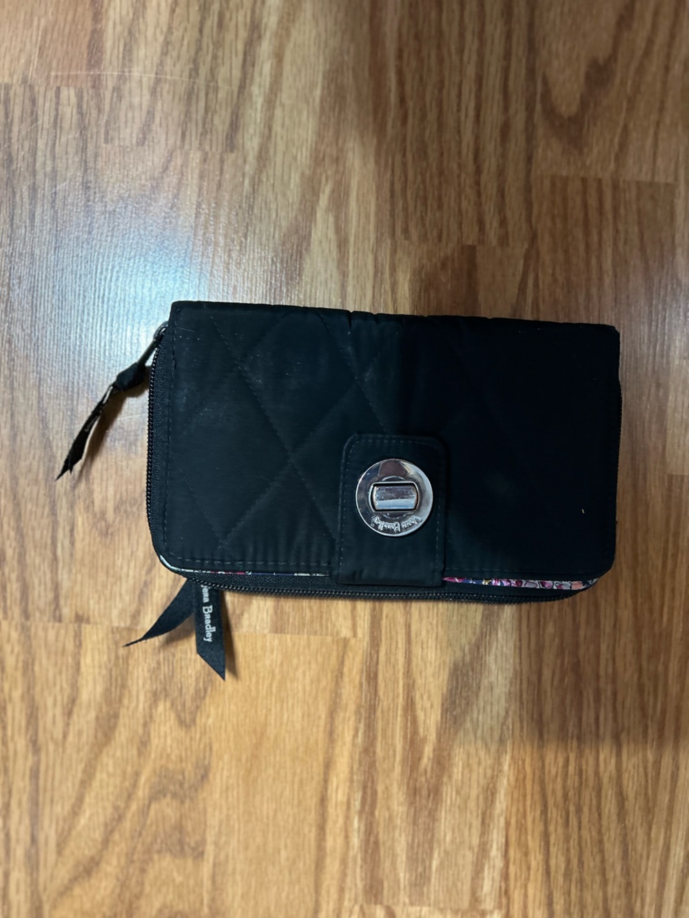 Vera Bradley Black Quilted Zip Wallet with Front Pocket